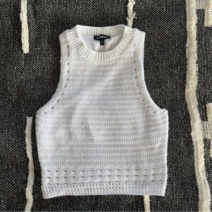 White Crochet High Neck Cropped Tank Top - Medium
